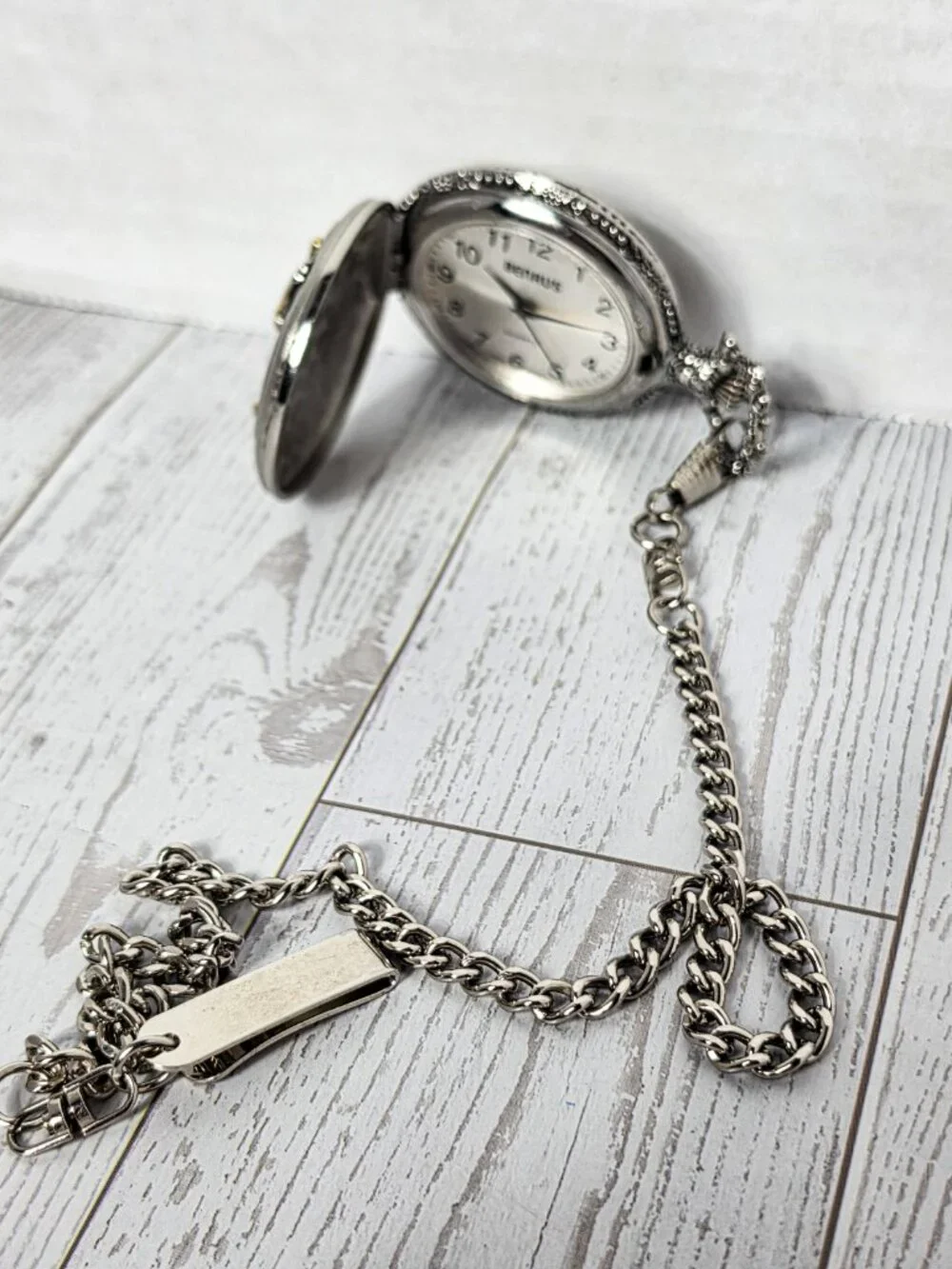 Vintage style Silver Tone Motorcycle Pocket watch Quartz Biker Chain Fob